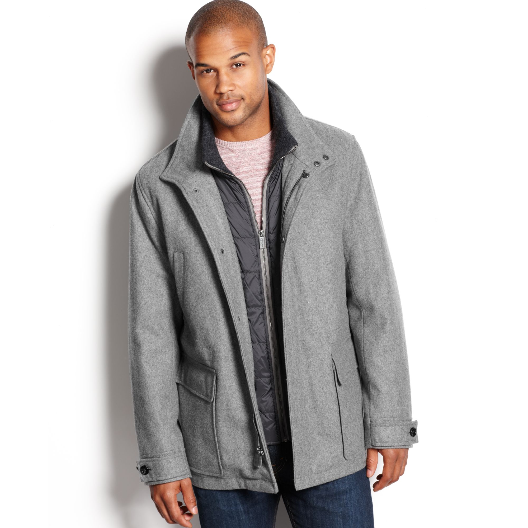 Michael Kors Burleigh Bib Insert Wool Blend Car Coat in Gray for Men | Lyst
