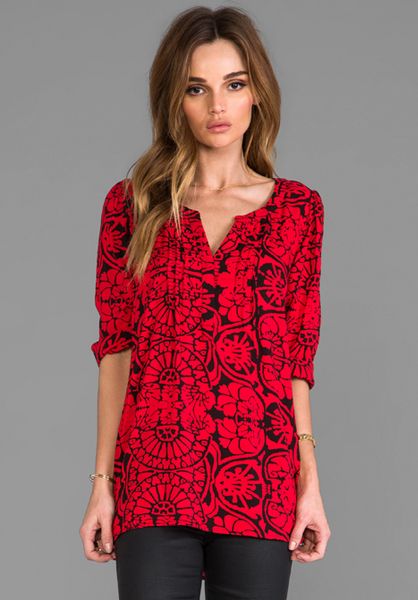 Plenty By Tracy Reese Peasant Kurta Blouse in Red in Red (Black ...