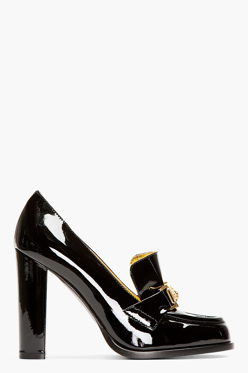 Versus Black Patent Leather Heeled Loafers | Lyst