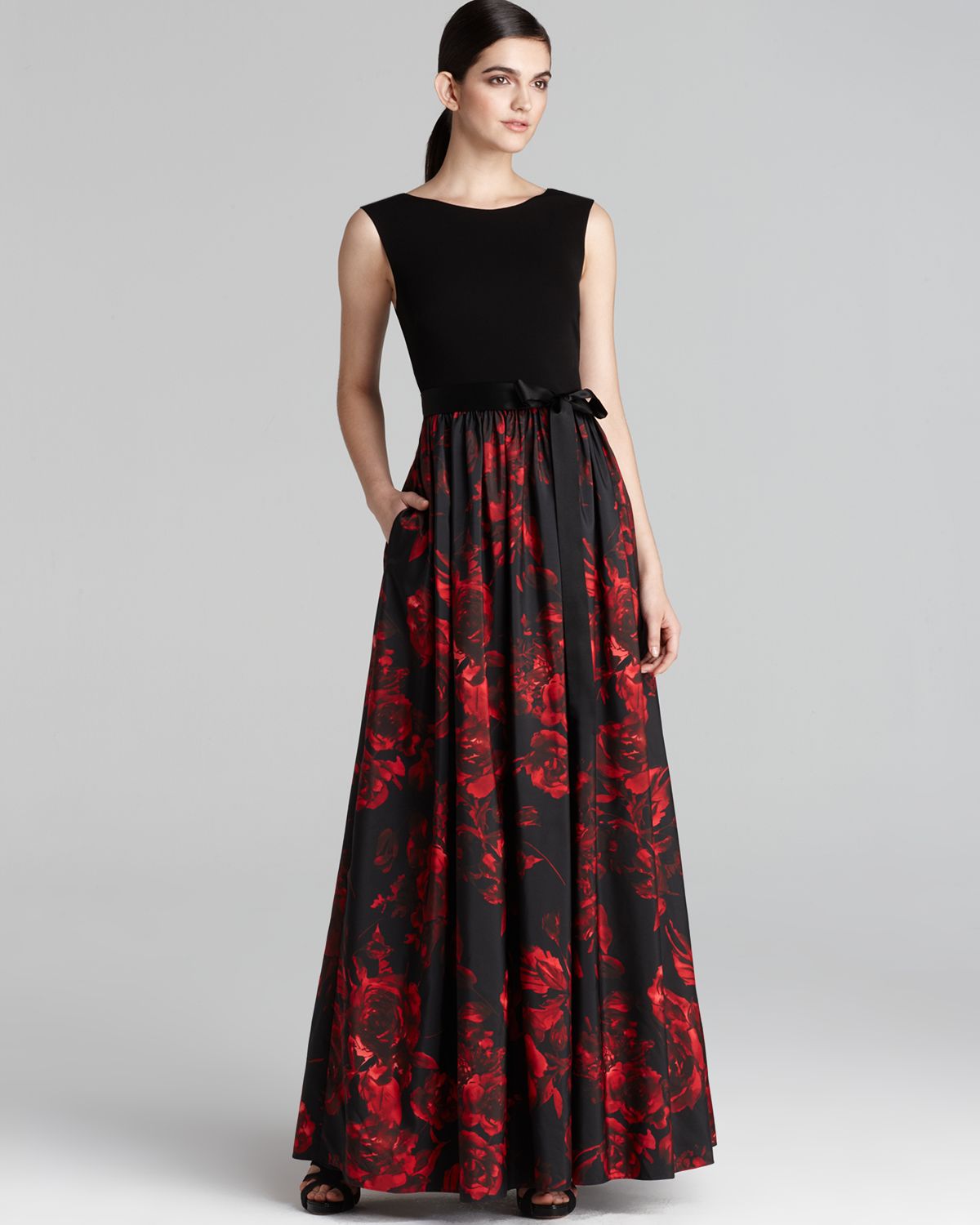 Aidan mattox Gown Sleeveless with Floral Printed Skirt in Black | Lyst