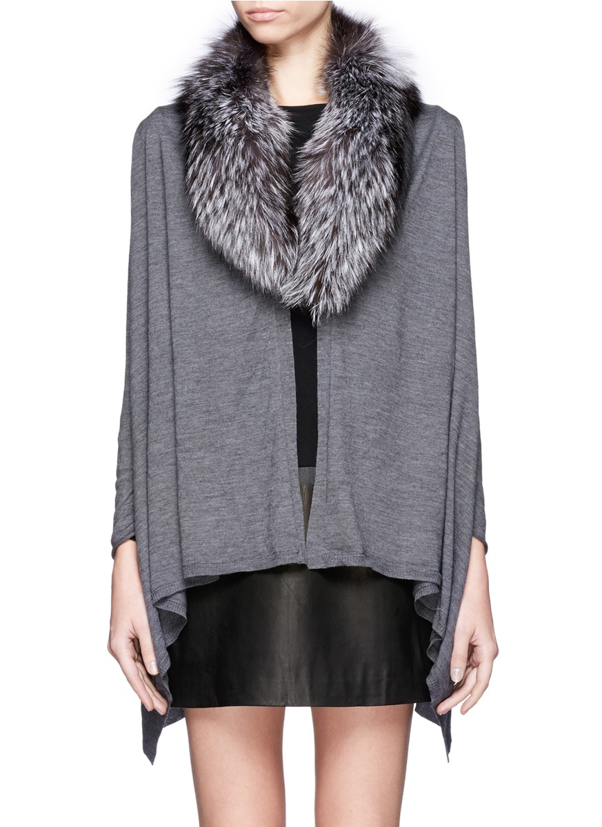 Lyst - Alice + olivia Detachable Fox Fur Wool-cashmere Cardigan in Gray