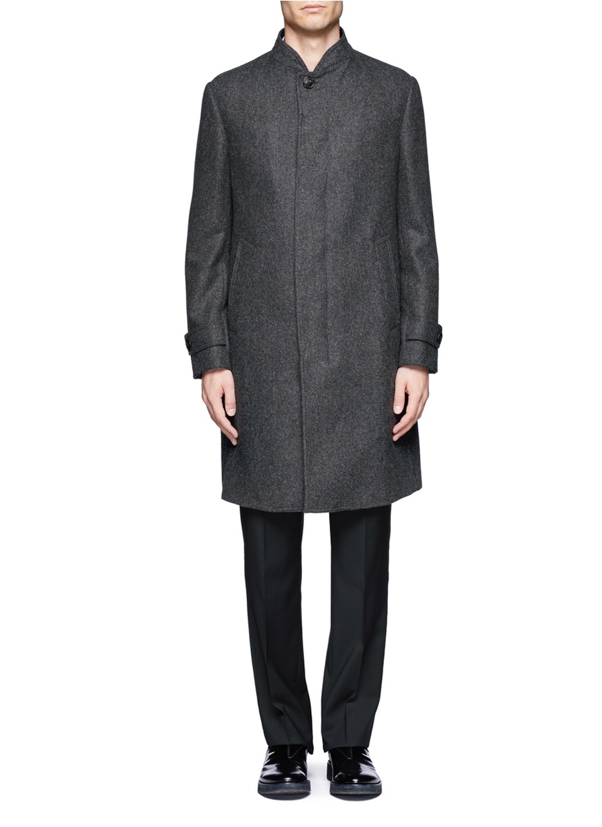 Armani Herringbone Coat in Gray for Men | Lyst