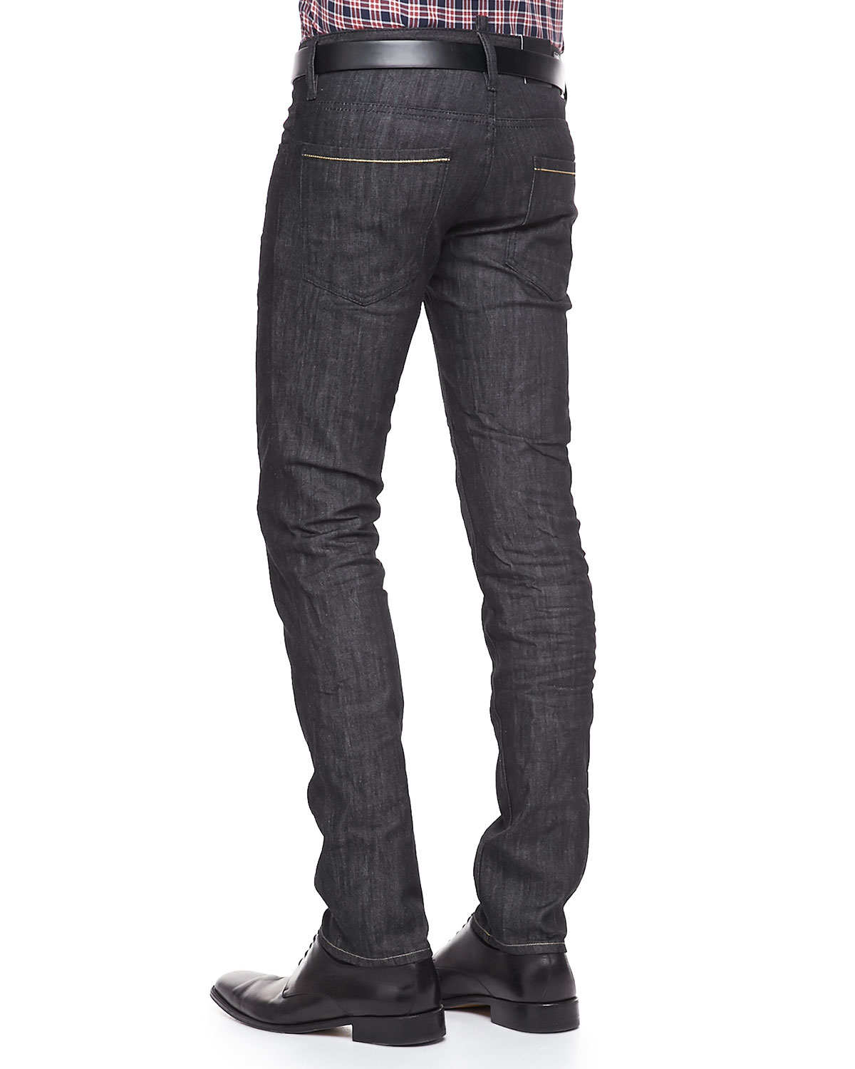 black jeans with gold stitching