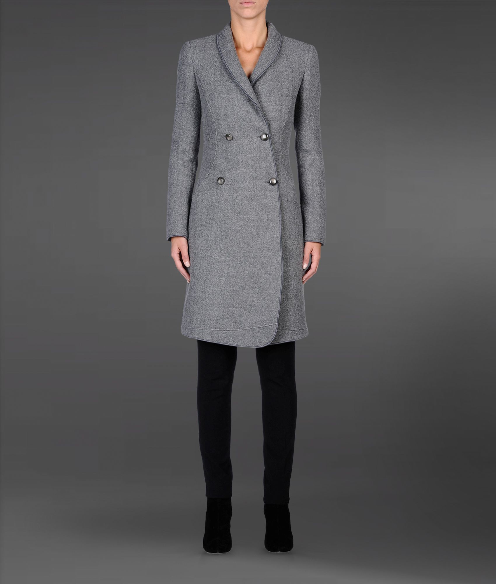 Emporio Armani Double Breasted Coat in Boiled Wool in Grey (Gray) - Lyst