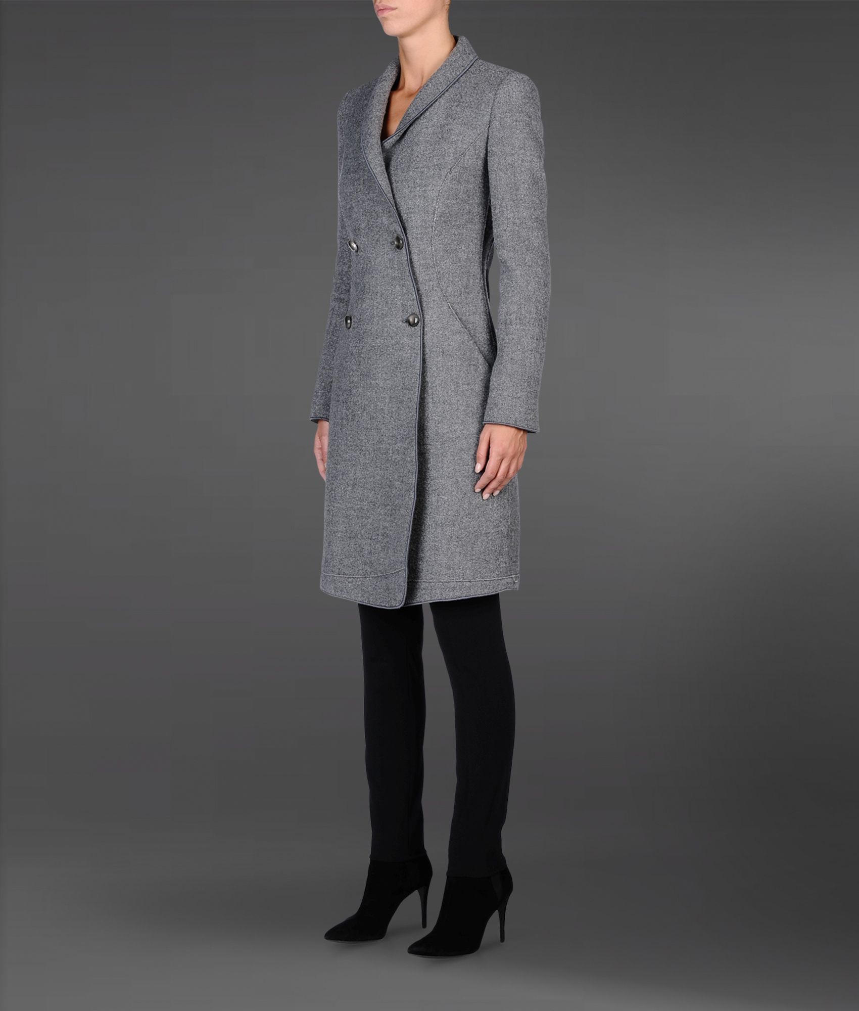 Emporio Armani Double Breasted Coat in Boiled Wool in Grey (Gray) - Lyst