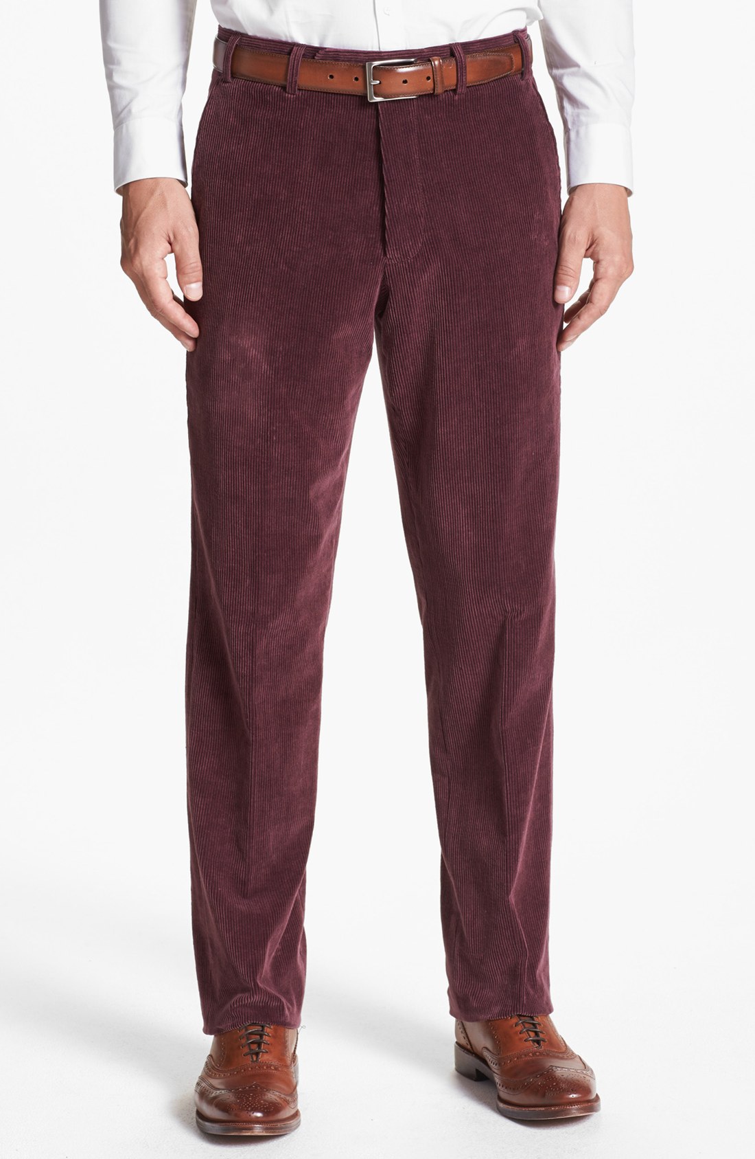 Jb Britches Flat Front Corduroy Trousers in Red for Men (Wine) | Lyst