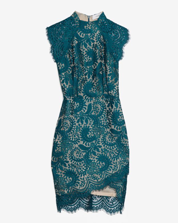 teal blue lace dress
