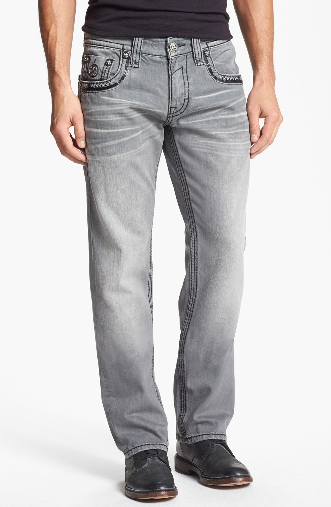 Rock Revival Alton Straight Leg Jeans in Gray for Men (Light Grey) | Lyst