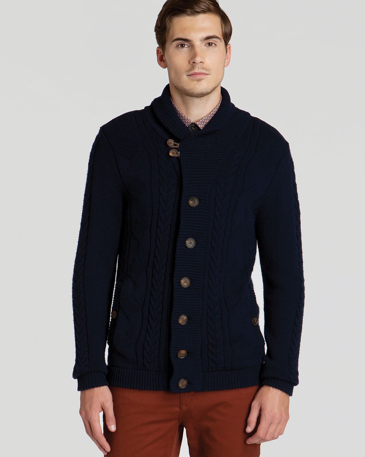Lyst - Ted baker Jowalk Cable Knit Cardigan in Blue for Men