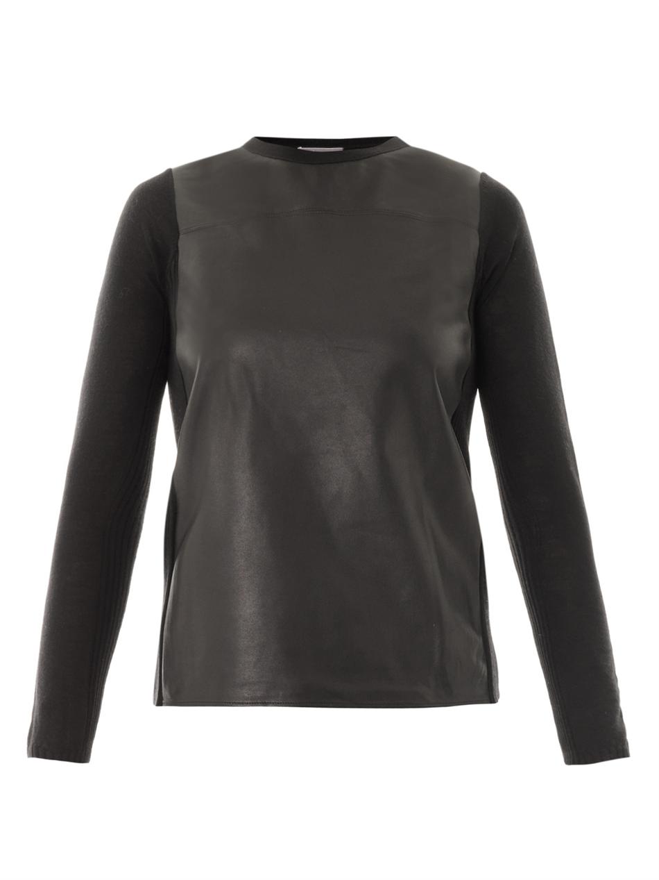 Vince Leather  Front Sweater  in Black  Lyst