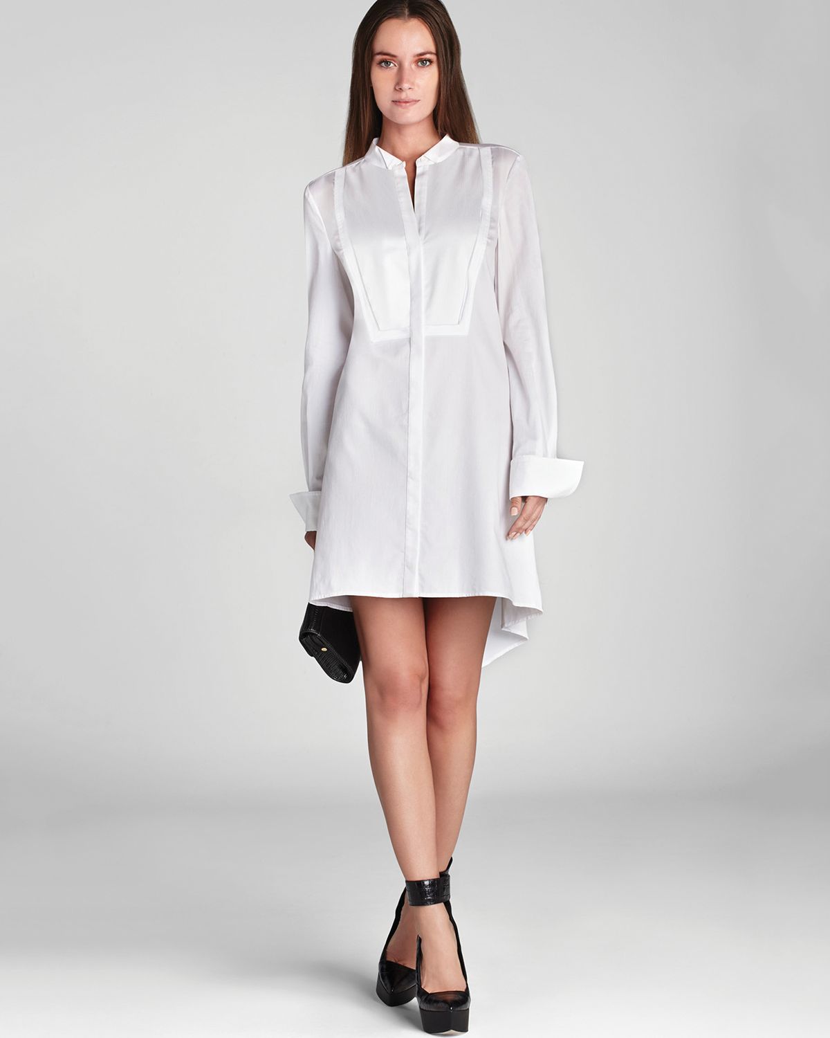 Bcbgmaxazria Dress Giada Tuxedo In White Lyst Bcbgmaxazria Dress Giada Tuxedo In
