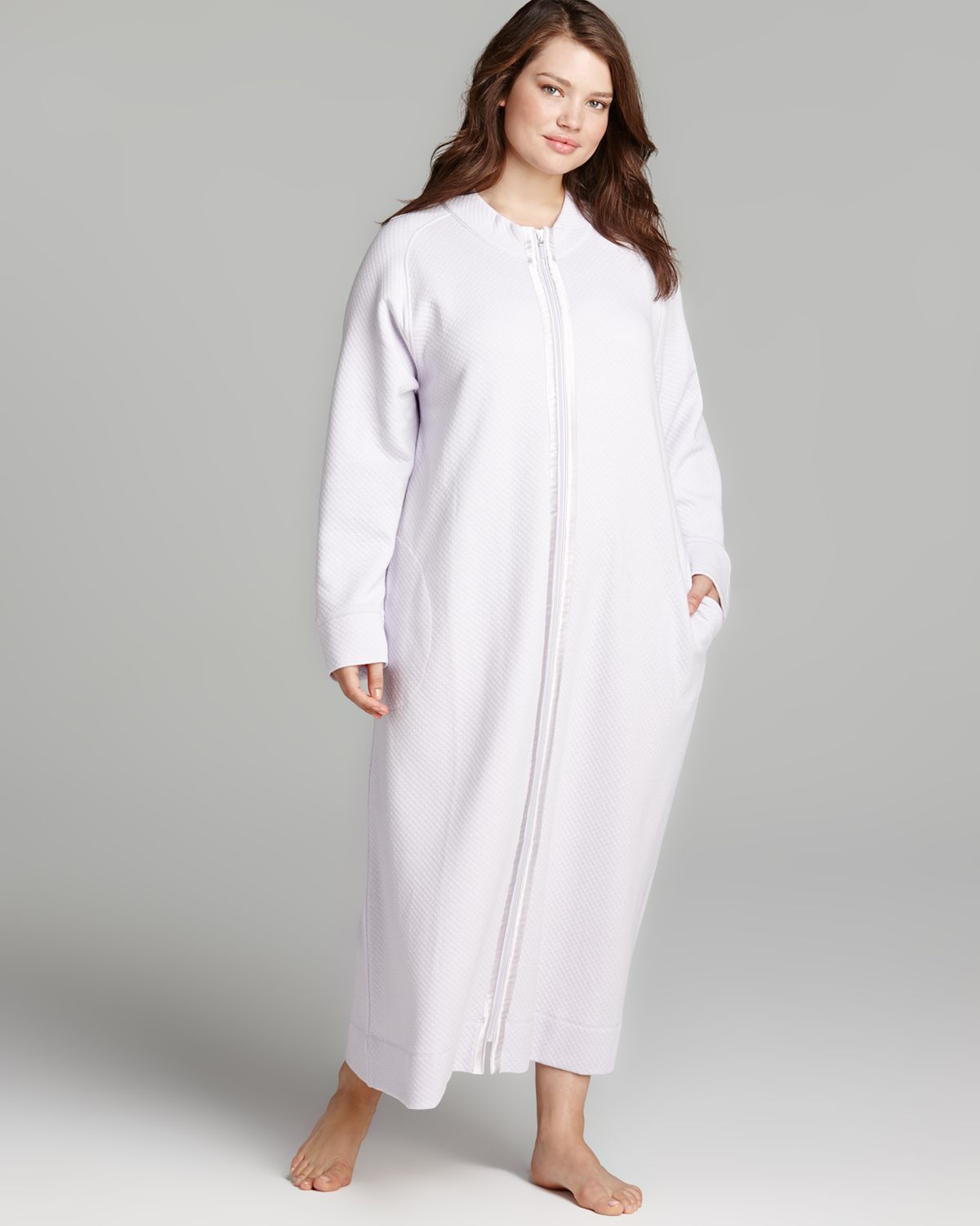 Carole hochman Plus Diamond Quilted Long Zip Robe in White Lyst