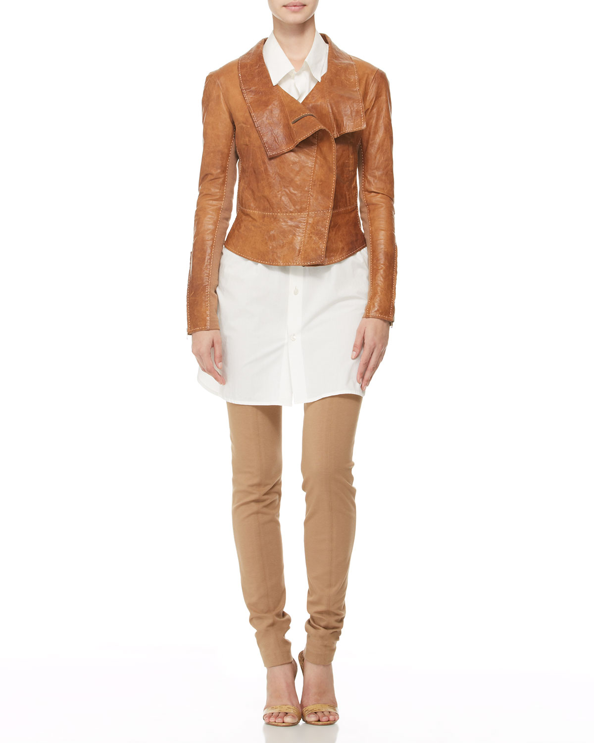 Donna Karan Brown Topstitched Leather Jacket
