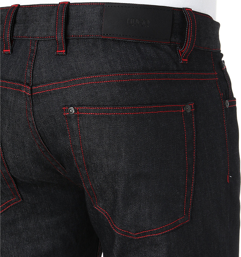 HUGO Red Stitch Regularfit Straight Jeans in Black for Men Lyst