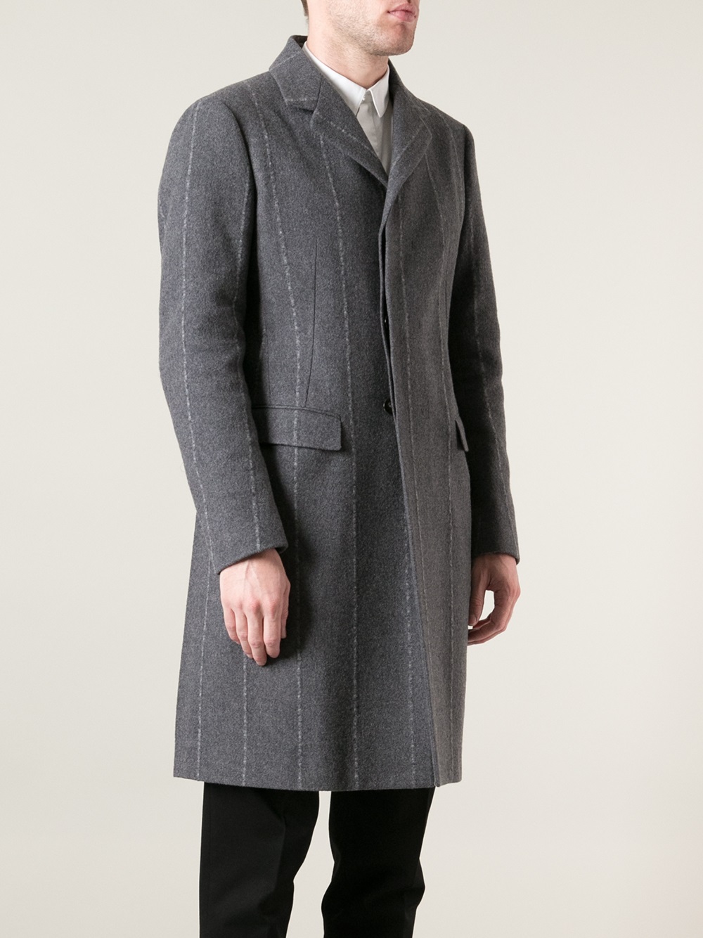 Jil Sander Chalk Stripe Overcoat in Grey (Gray) for Men - Lyst