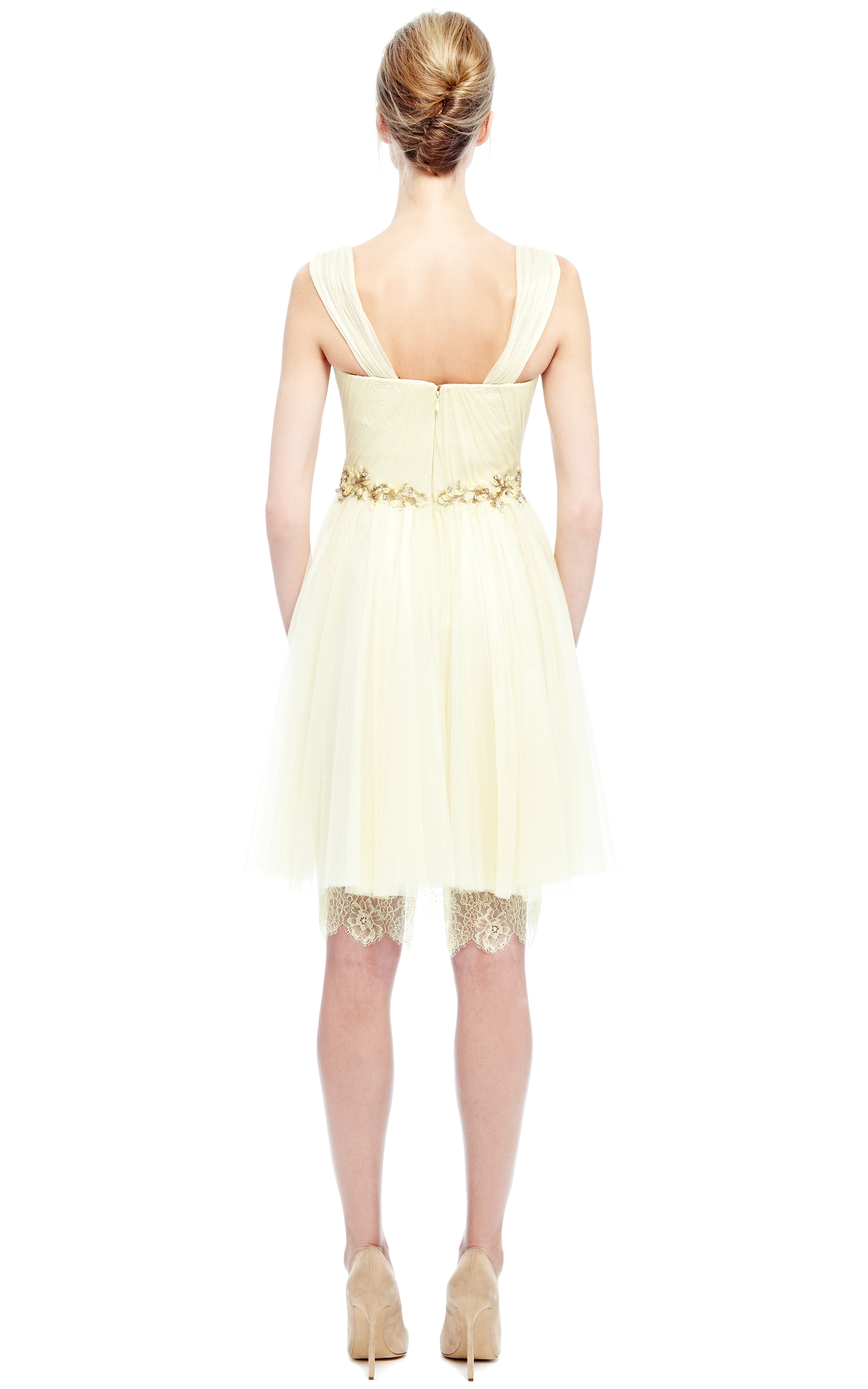 Lyst Marchesa Daffodil Chantilly Lace and Tulle Cocktail Dress in Natural