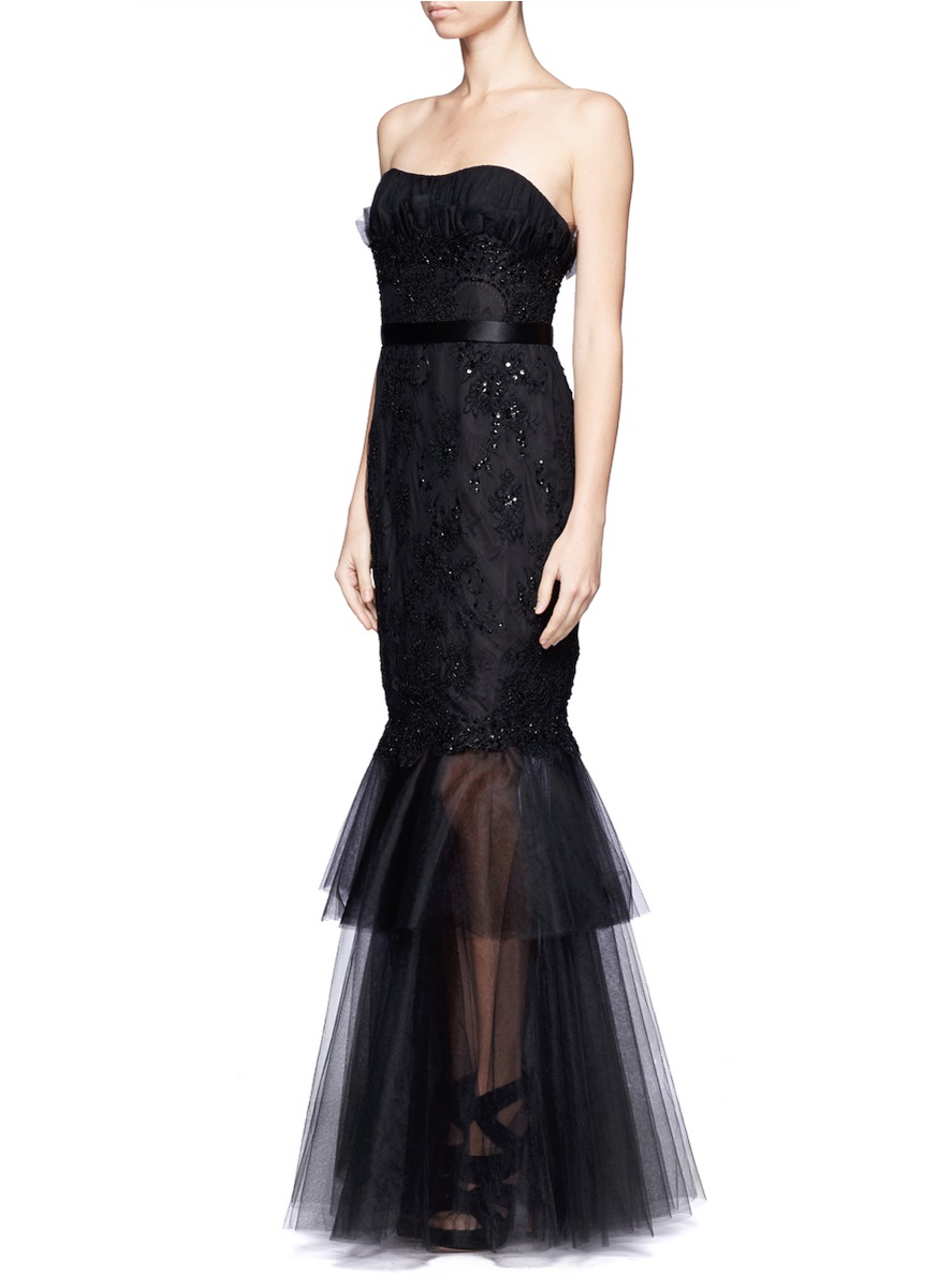 Lyst - Notte By Marchesa Embellished Lace Mermaid Gown in Black