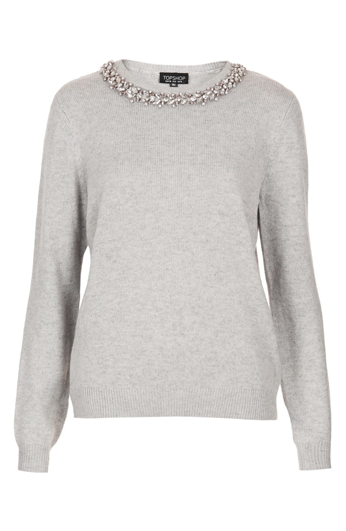 Topshop Knitted Crystal Stud Jumper in Gray (GREY MARL) | Lyst