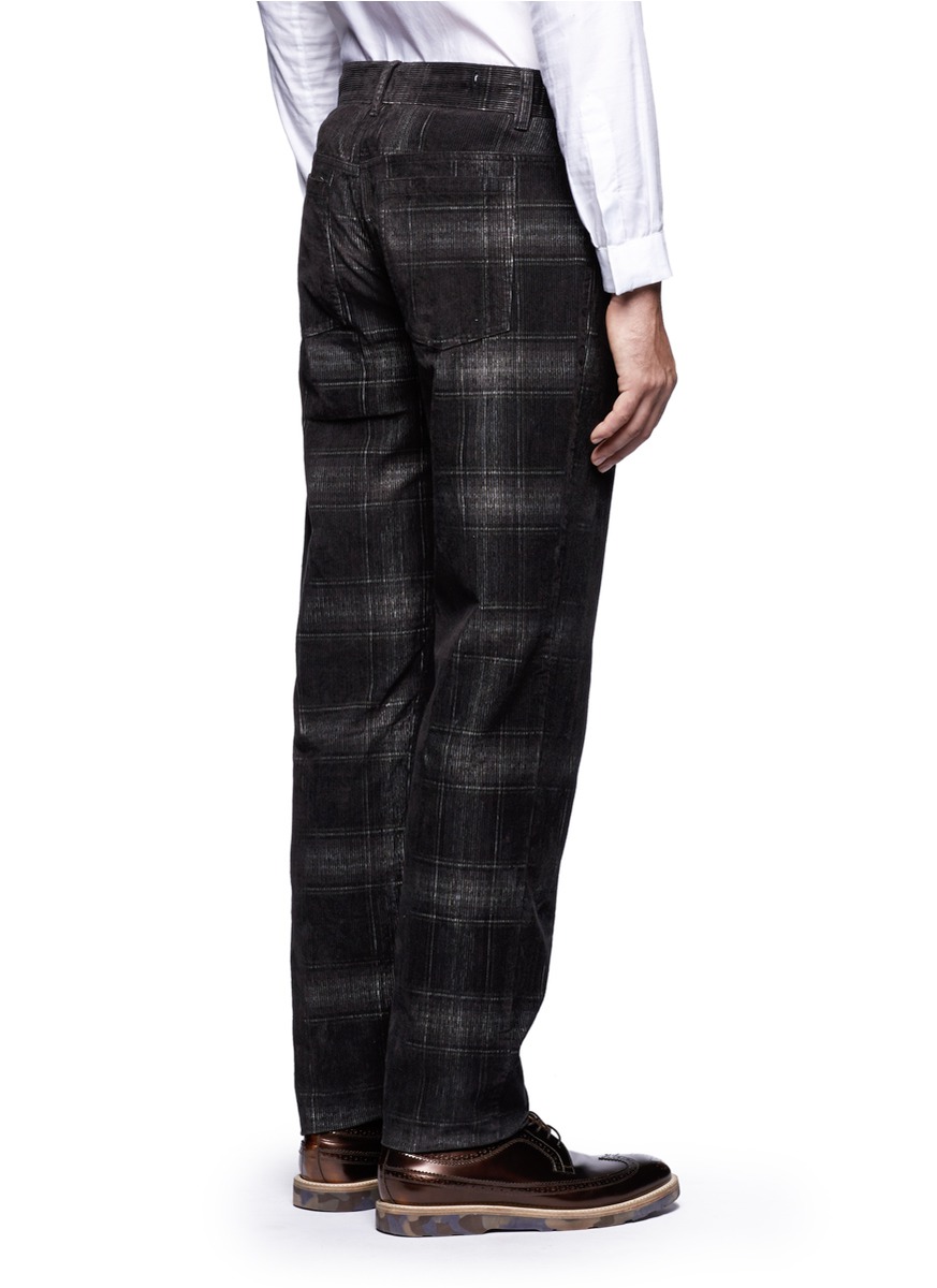 YMC Plaid Pattern Cotton Corduroy Pants in Black for Men - Lyst
