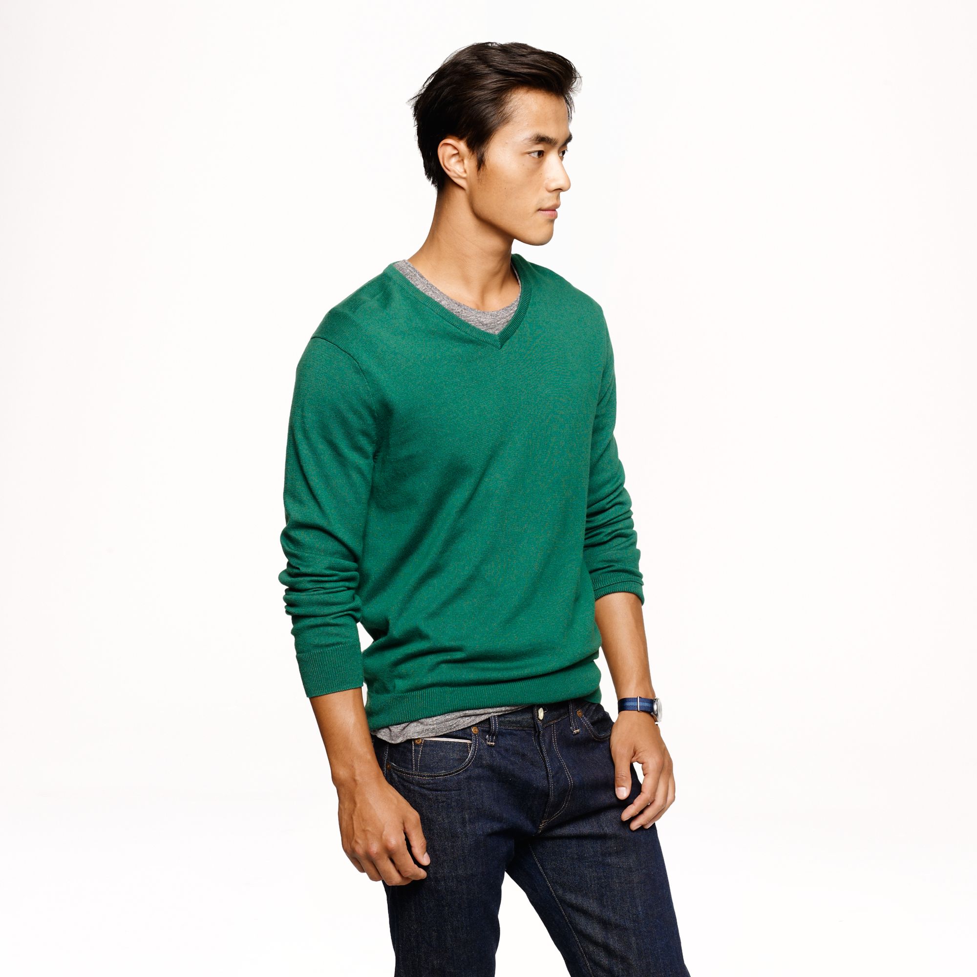 J.crew Tall Cotton-cashmere Vneck Sweater in Green for Men | Lyst