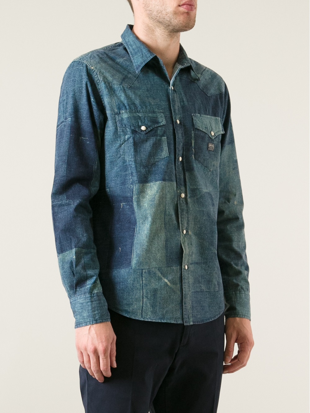 Ralph Lauren Patchwork Denim Shirt in Blue for Men Lyst