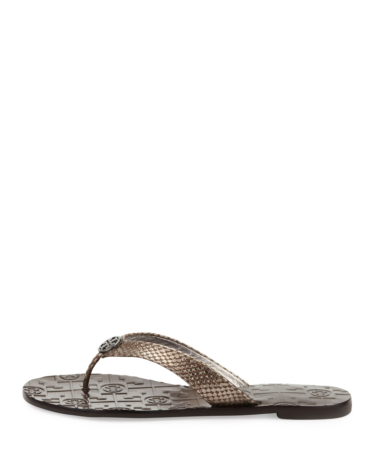 Tory Burch Thora Leather Snake-print Thong Sandal in Pewter (Silver) (Gray) - Lyst