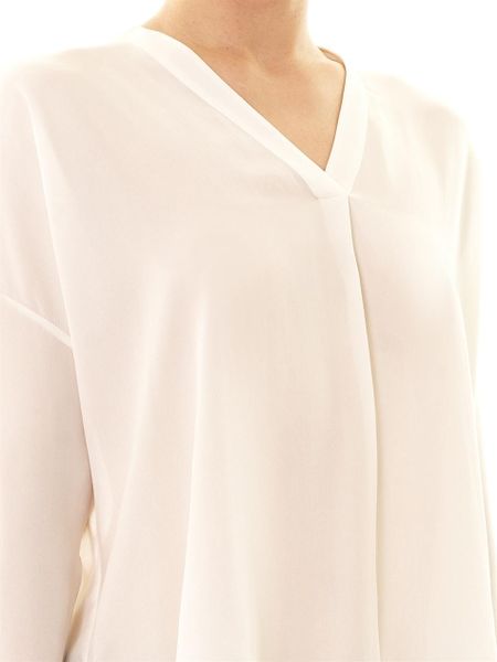 Vince Long Sleeve Silk Blouse in Beige (white) | Lyst