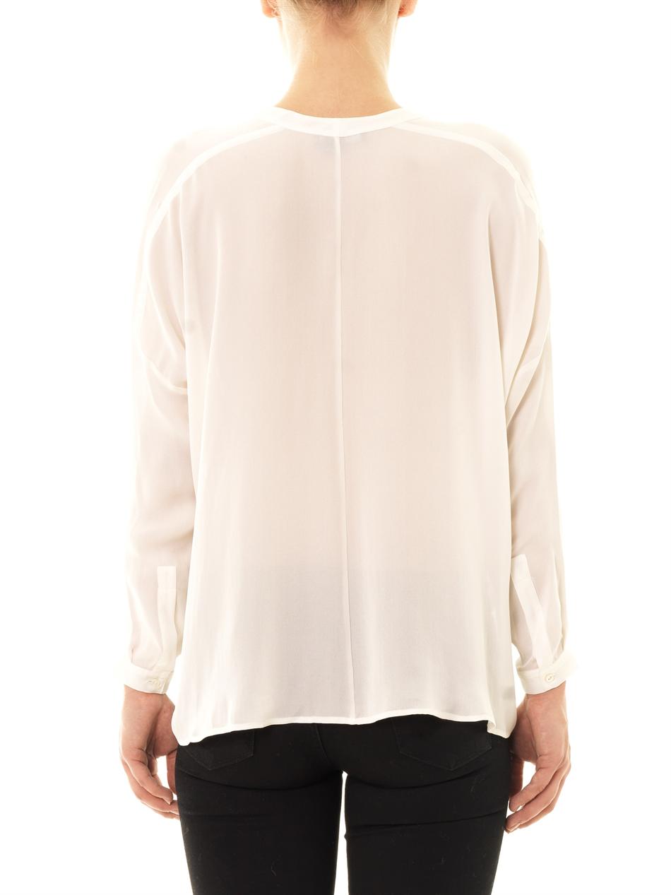 Lyst - Vince Long Sleeve Silk Blouse in Natural