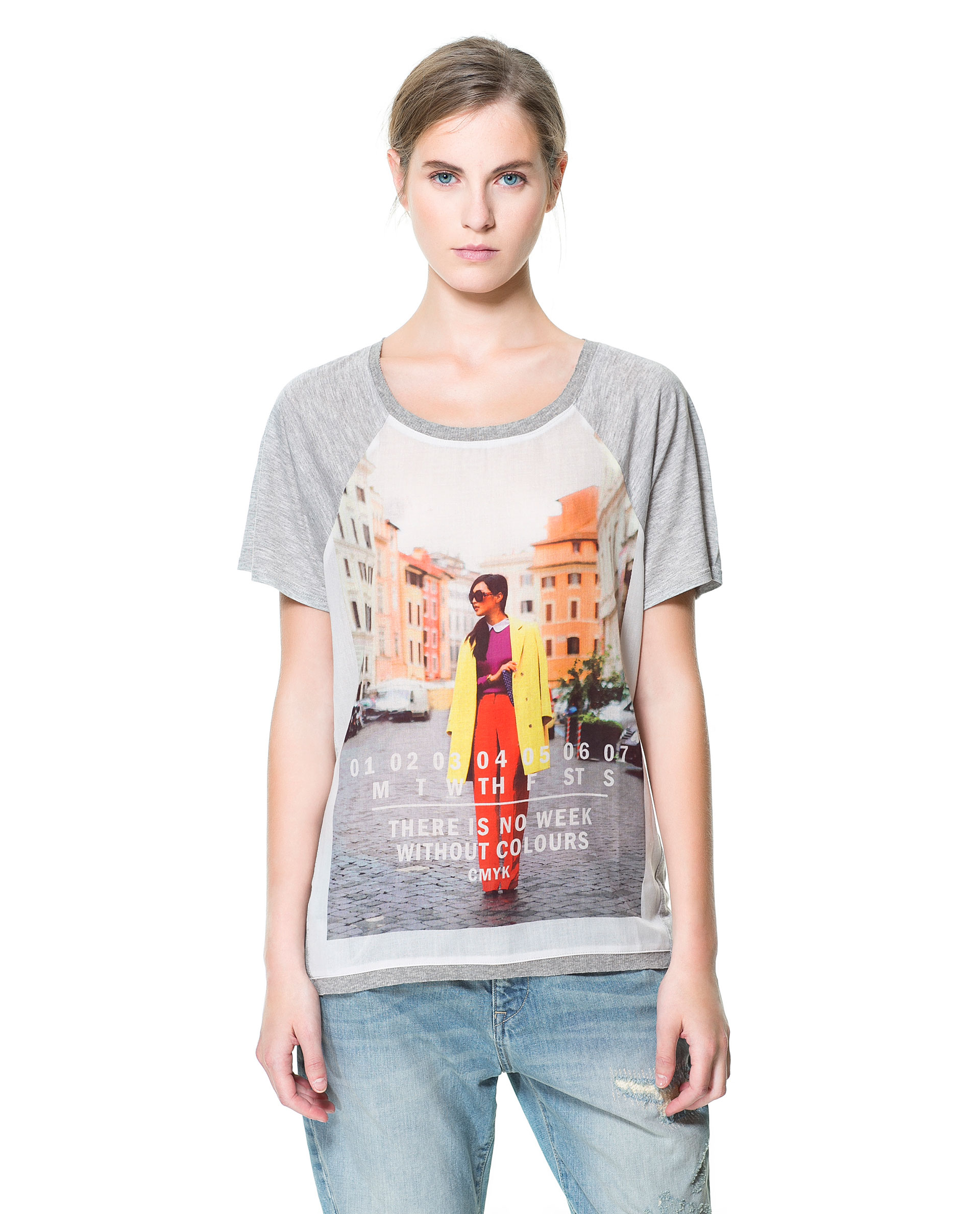 Zara Girl Print Tshirt in Gray Lyst