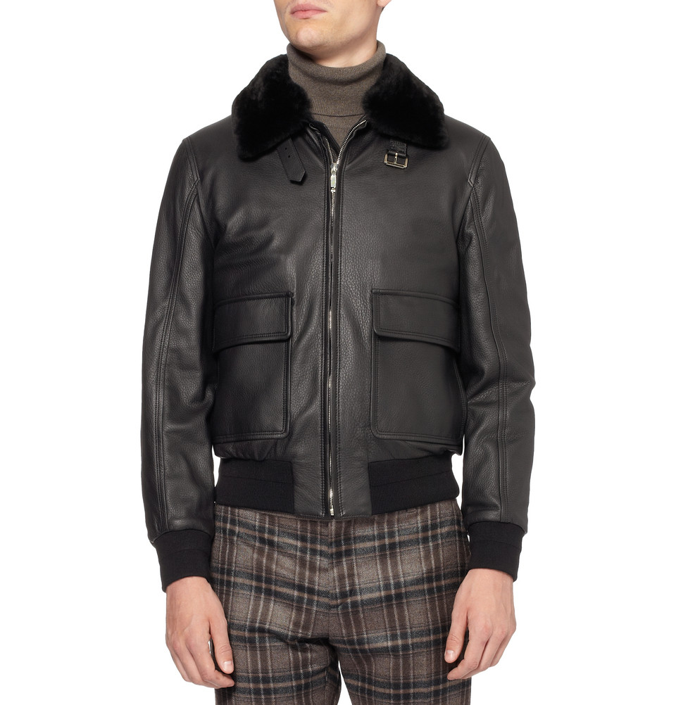 Lyst Brioni BeaverTrimmed Leather Jacket in Black for Men