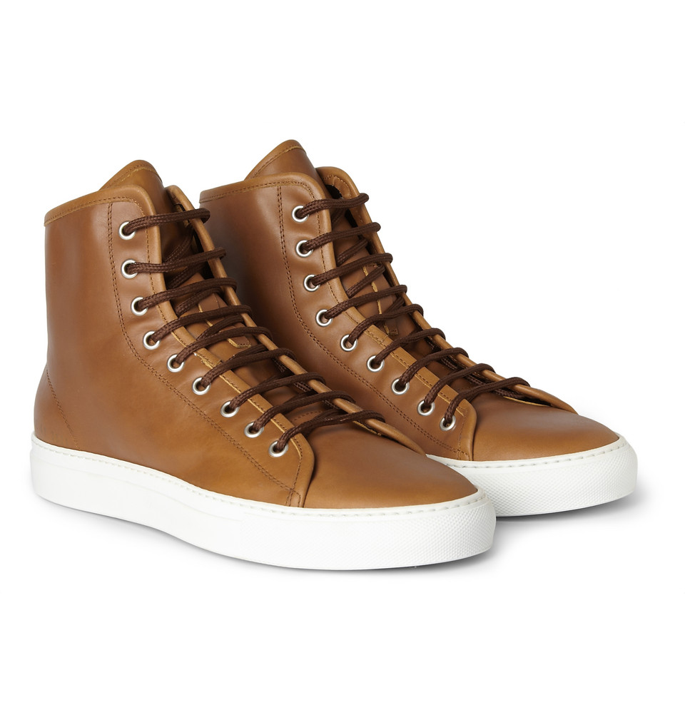 Common Projects Tournament Leather High Top Sneakers in Brown for Men ...