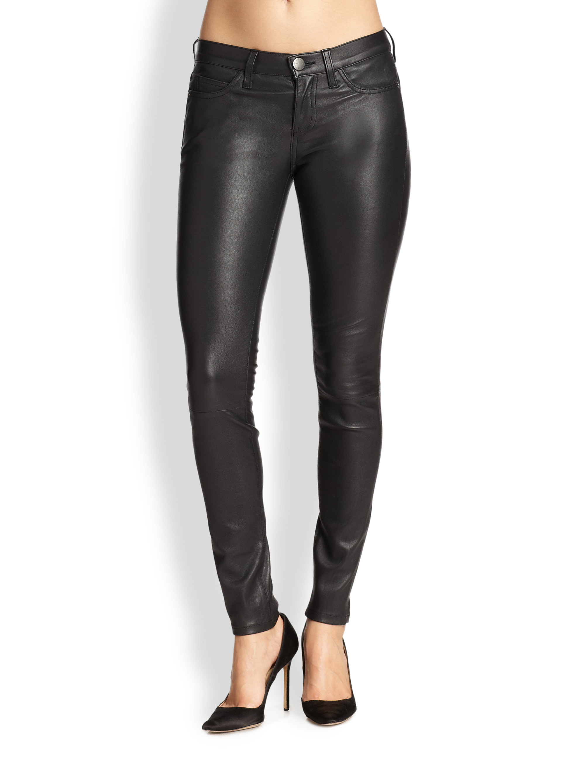 Lyst - Current/Elliott Skinny Leather Ankle Pants in Black