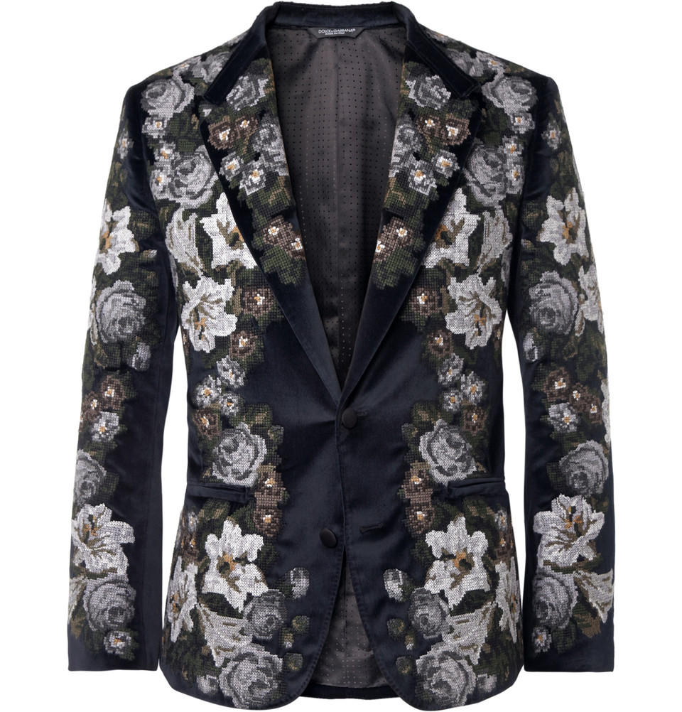 Lyst - Dolce & Gabbana Slim-Fit Embroidered Velvet Blazer in Black for Men