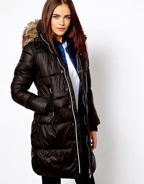 G-star Raw Padded Jacket with Faux Fur Trimmed Hood in Black | Lyst