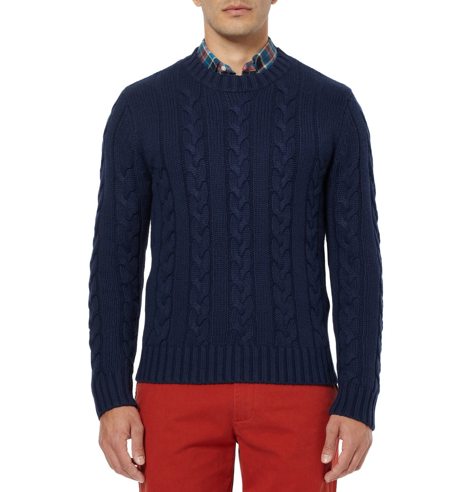 Lyst - Gant Rugger Cable-knit Crew Neck Sweater in Blue for Men