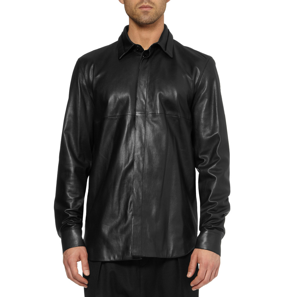Black LEATHER Police Style Full Sleeves Shirt – PSFULL – BLK Soft and comfortable men's lambskin leather snap up shirt. Denim shirt styling with features that include 2 front snap chest pockets, adjustable double snap cuffs, a full snap up front and a full nylon lining/5(14).