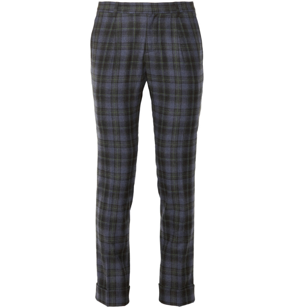 Gucci Riding Plaid Wool and Cashmere blend Trousers in Blue for Men | Lyst