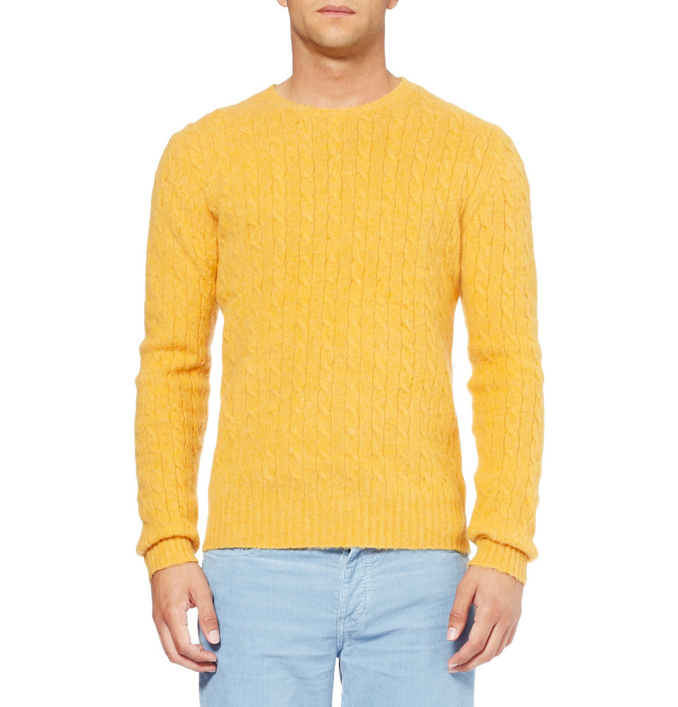 Hartford Cable Knit Shetland Wool Sweater in Yellow for Men - Lyst