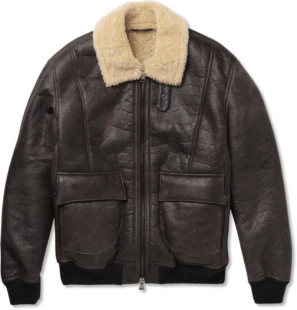 Lyst - Lot78 Shearling Bomber Jacket in Brown for Men