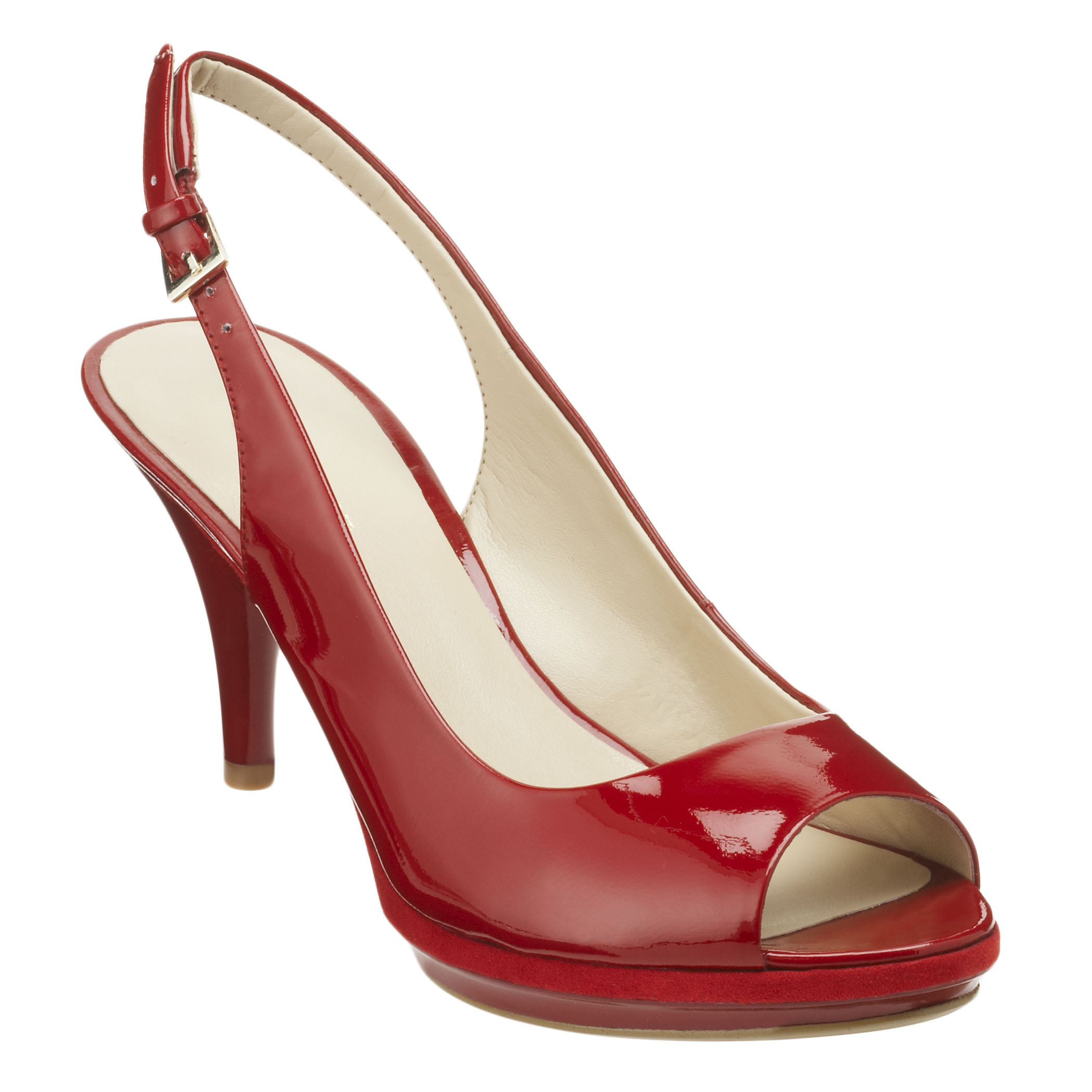 Nine West Sharina Midheel Peep Toe Slingback in Dark Red Patent Leather ...