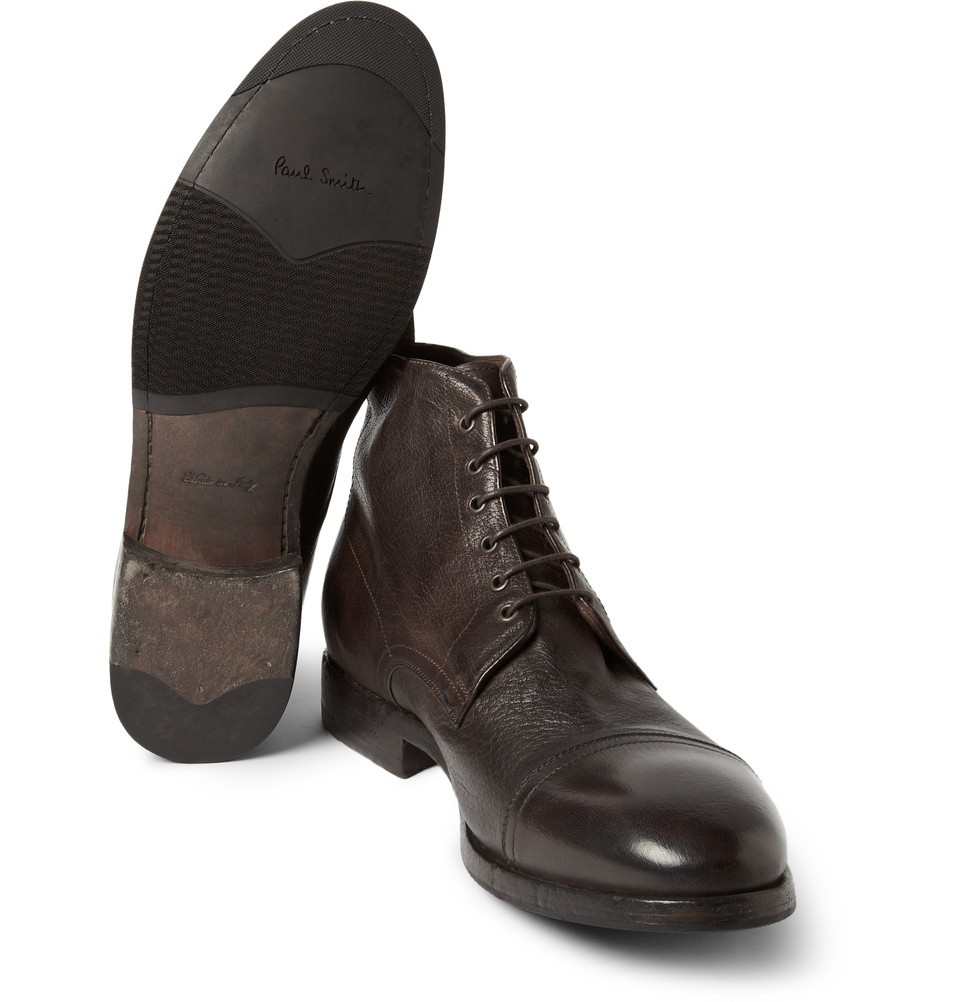 Paul Smith Cesar Texturedleather Boots in Brown for Men - Lyst