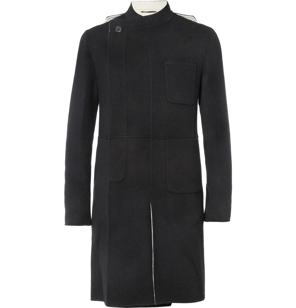 Raf Simons Collarless Doublebreasted Wool Coat in Black for Men | Lyst