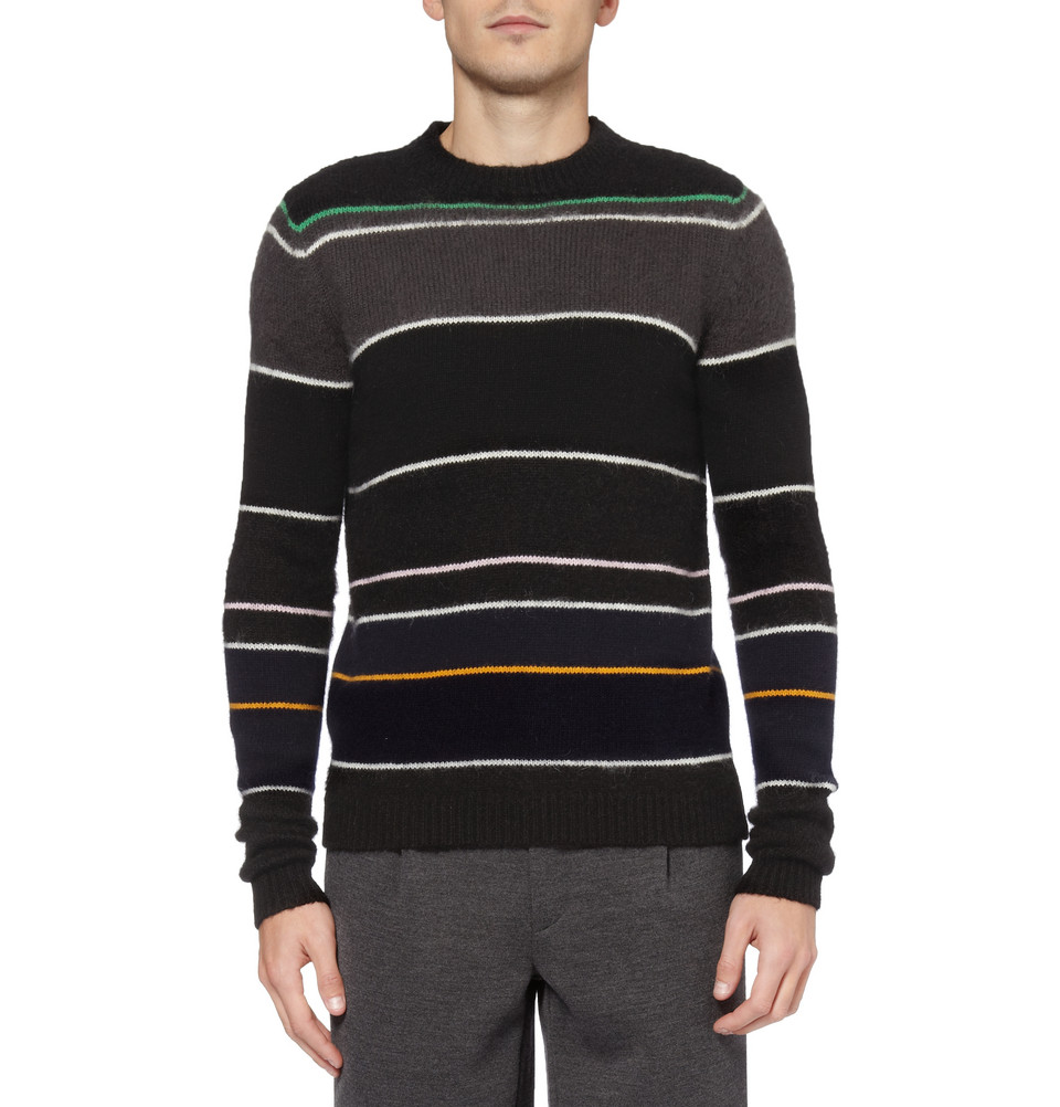 Raf simons Striped Knitted Crew Neck Sweater in Black for Men | Lyst