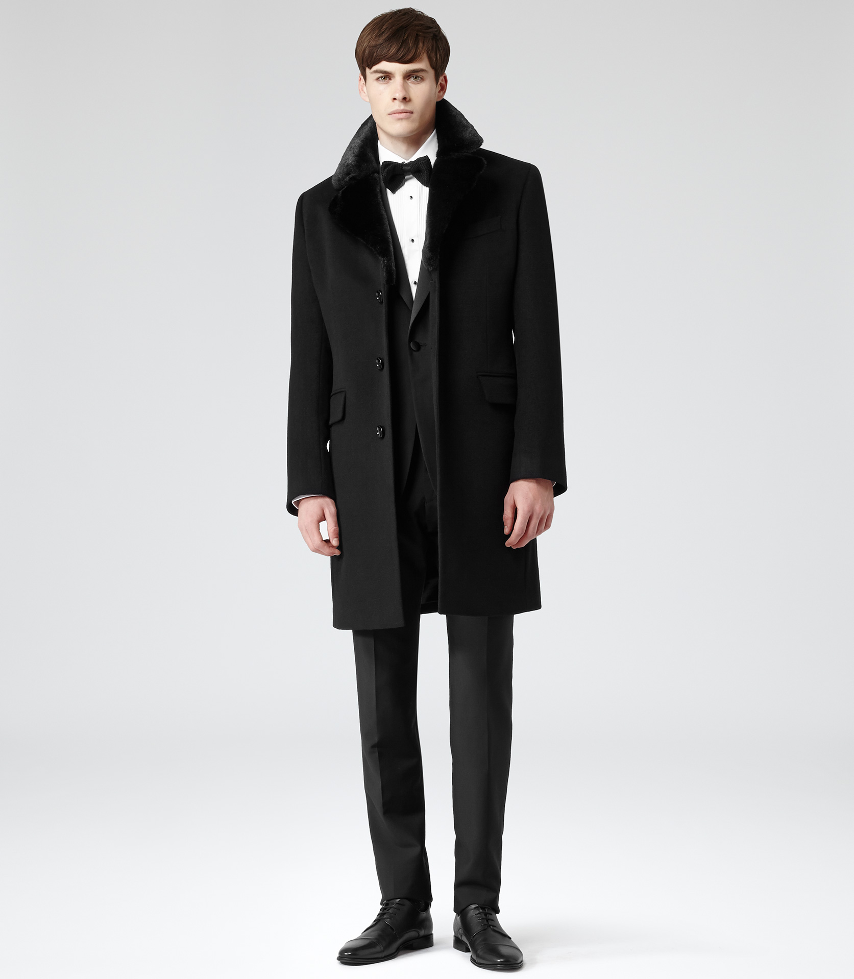 Lyst - Reiss King Faux Fur Collar Coat in Black for Men
