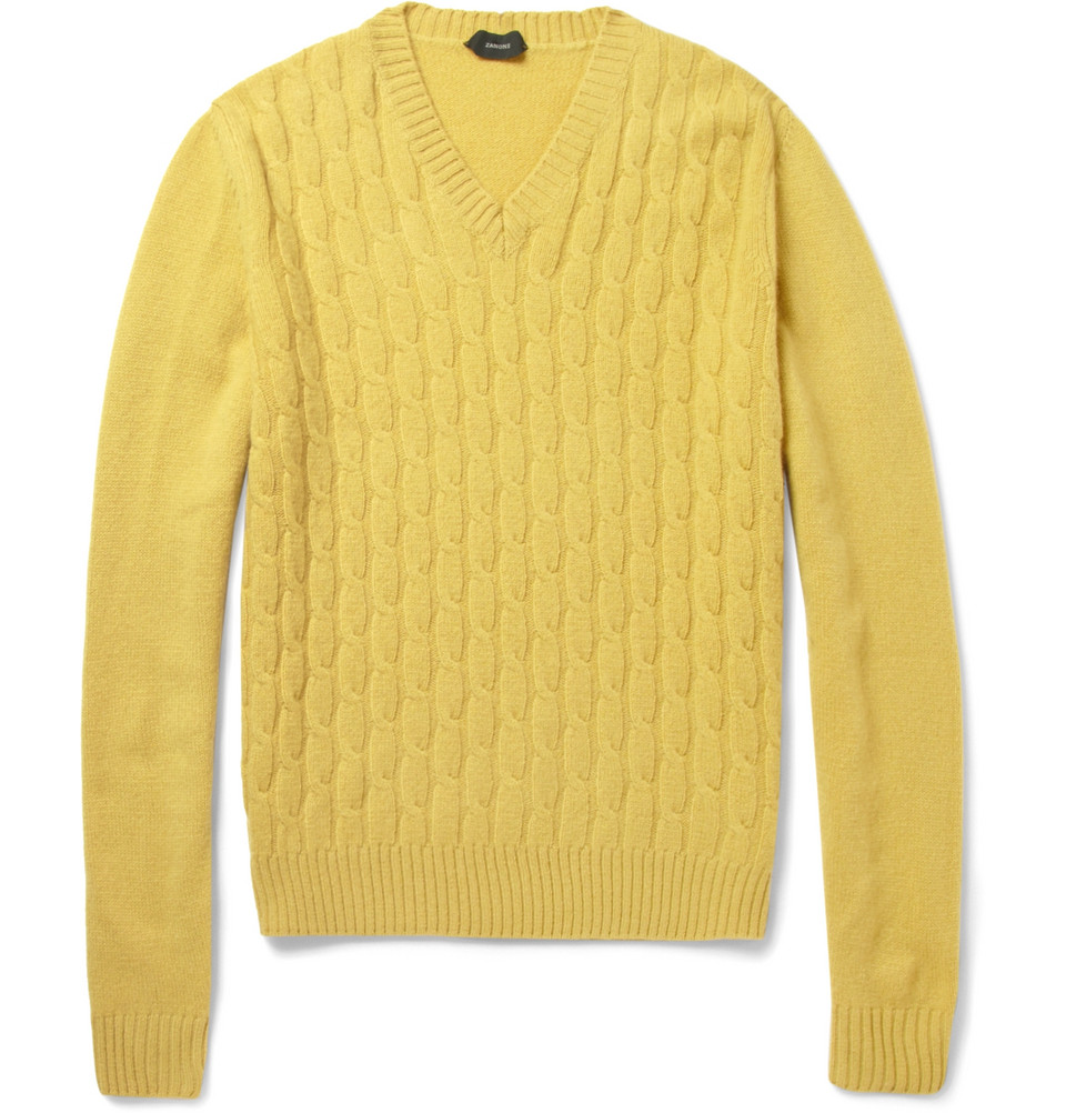 Slowear Zanone Cable Knit Wool Sweater In Yellow For Men Lyst