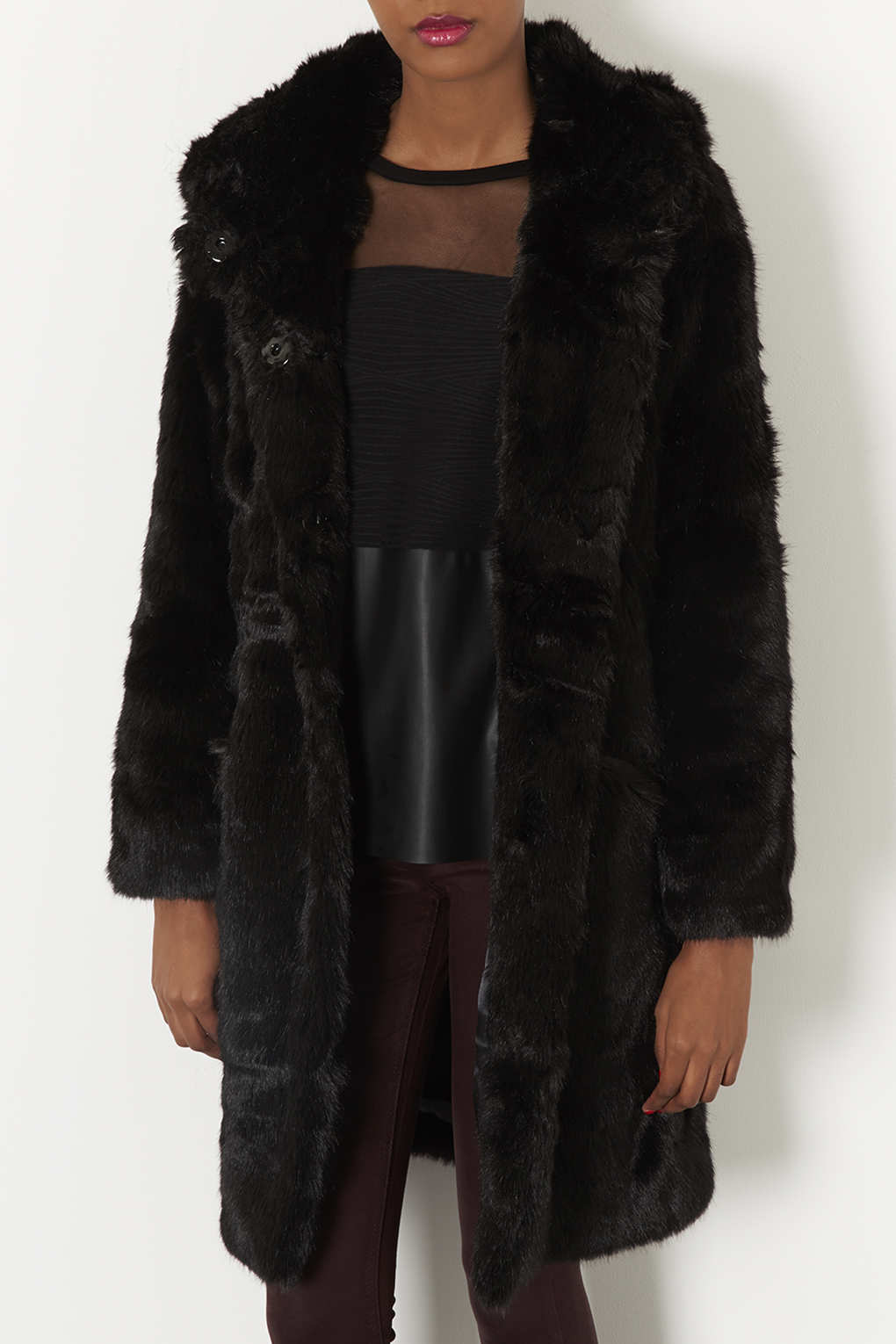 TOPSHOP Oversized Faux Fur Hooded Coat in Black - Lyst