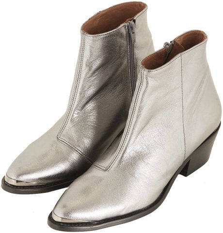 Topshop Angle Western Boots in Silver | Lyst