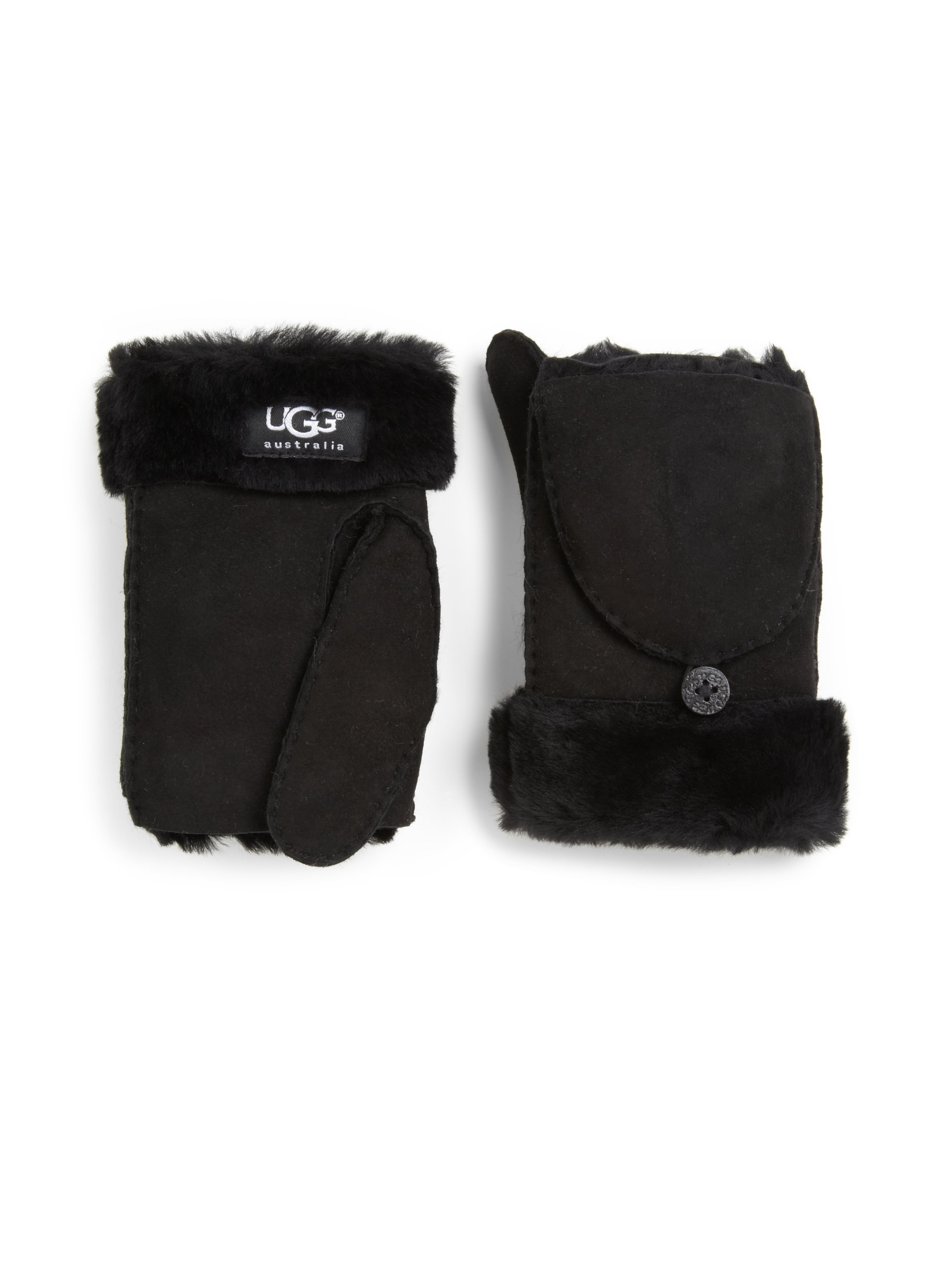 Ugg Convertible Shearling Mittens In Black Lyst Ugg Convertible Shearling Mittens In