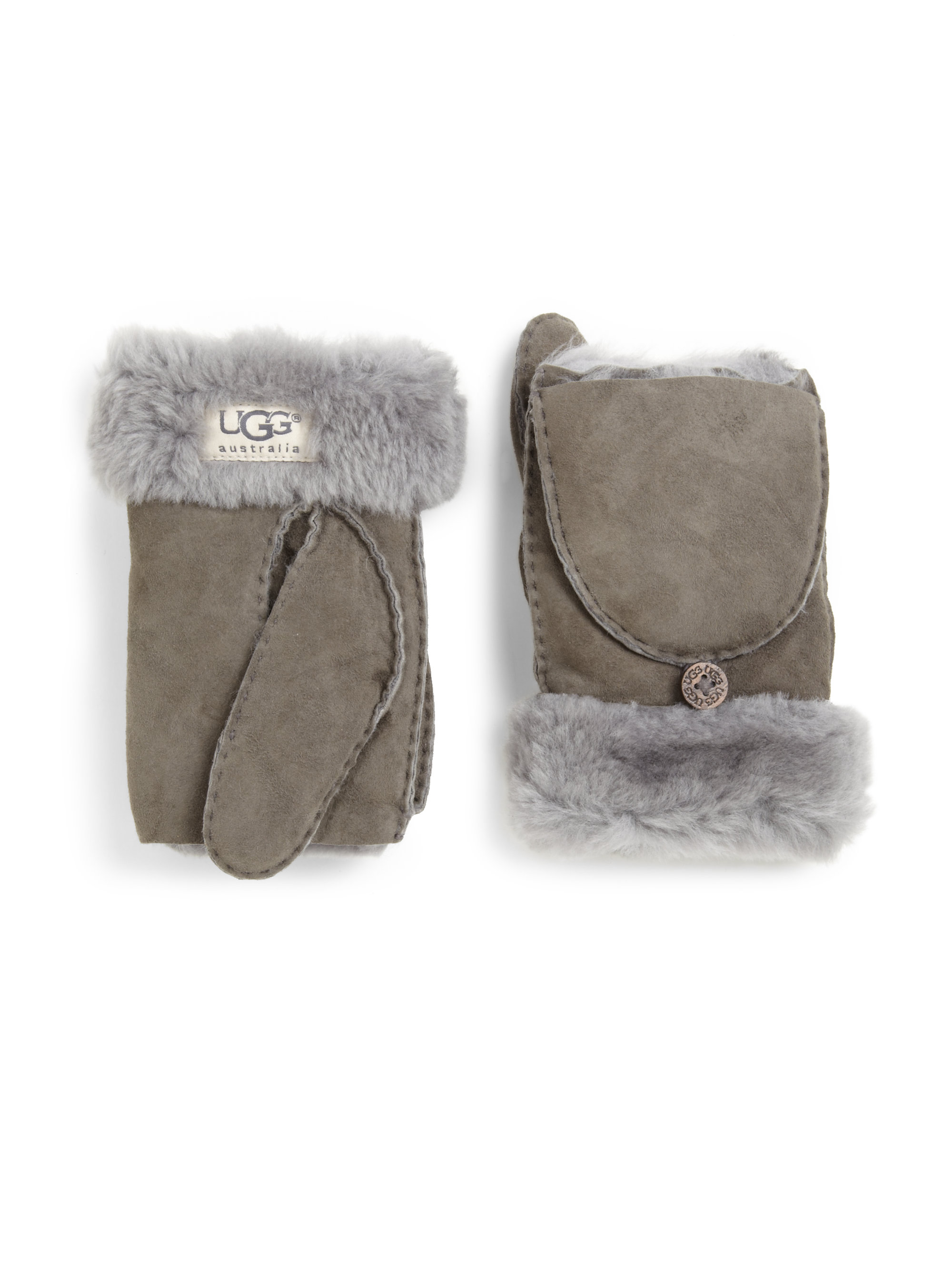 Ugg Convertible Shearling Mittens in Gray Lyst