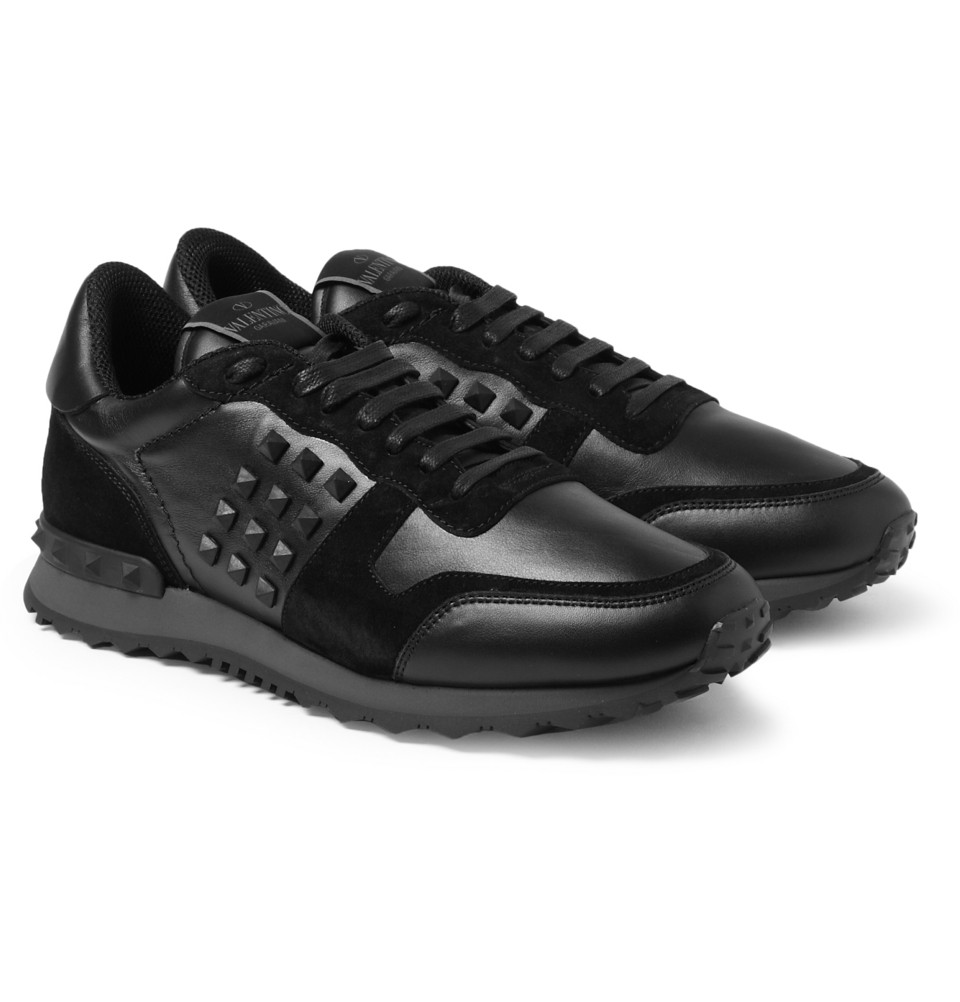 Lyst - Valentino Studded Suede and Leather Sneakers in Black for Men